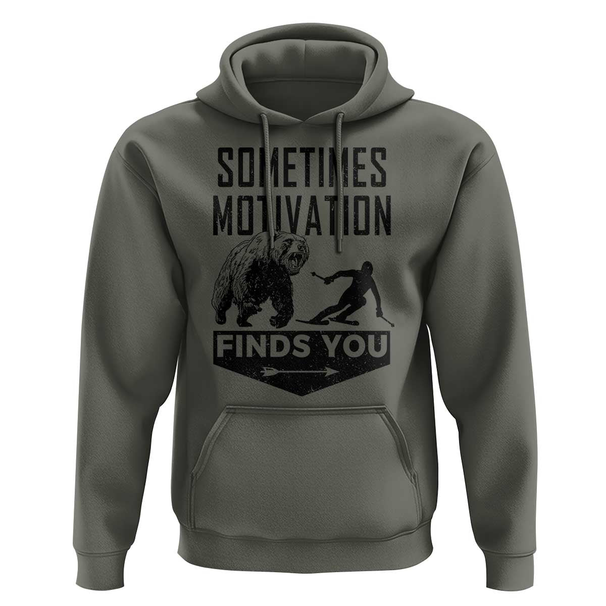 Funny Skiing Hoodie Sometimes Motivation Finds You Ski Mountain Bear - Wonder Print Shop