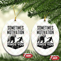 Funny Skiing Ceramic Ornament Sometimes Motivation Finds You Ski Mountain Bear - Wonder Print Shop