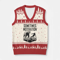 Funny Skiing V-Neck Knit Sweater Vest Sometimes Motivation Finds You Ski Mountain Bear - Wonder Print Shop