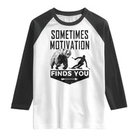 Funny Skiing Raglan Shirt Sometimes Motivation Finds You Ski Mountain Bear - Wonder Print Shop