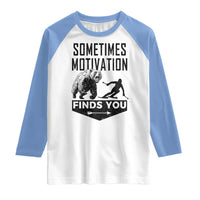 Funny Skiing Raglan Shirt Sometimes Motivation Finds You Ski Mountain Bear - Wonder Print Shop