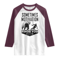 Funny Skiing Raglan Shirt Sometimes Motivation Finds You Ski Mountain Bear - Wonder Print Shop