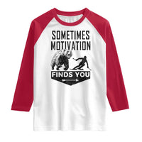 Funny Skiing Raglan Shirt Sometimes Motivation Finds You Ski Mountain Bear - Wonder Print Shop