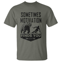 Funny Skiing T Shirt Sometimes Motivation Finds You Ski Mountain Bear - Wonder Print Shop