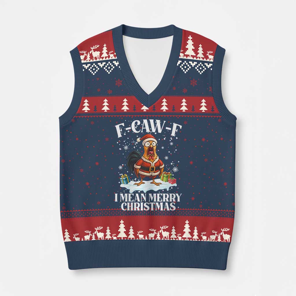 Funny F Caw F Chicken Xmas V-Neck Knit Sweater Vest F Caw F I Mean Merry Xmas - Wonder Print Shop