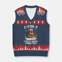 Funny F Caw F Chicken Xmas V-Neck Knit Sweater Vest F Caw F I Mean Merry Xmas - Wonder Print Shop