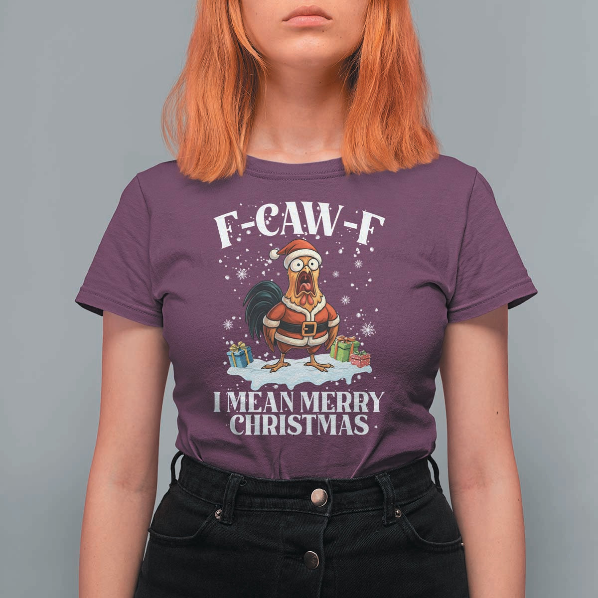 Funny F Caw F Chicken Xmas T Shirt For Women F Caw F I Mean Merry Christmas - Wonder Print Shop