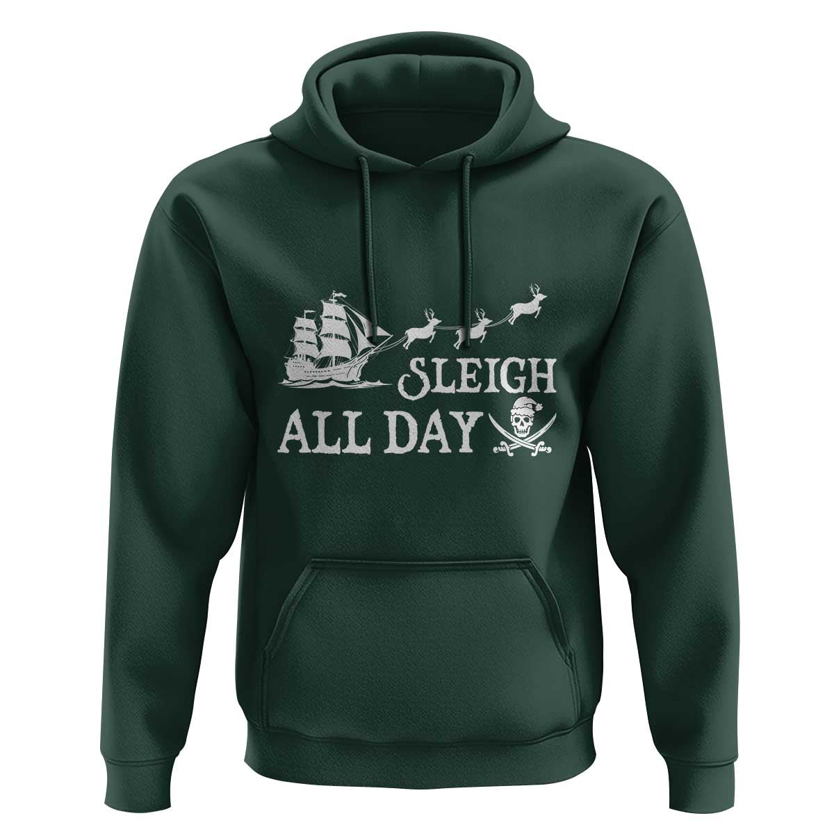 Funny Christmas Pirate Hoodie Sleigh All Day Pirate Skull Ship