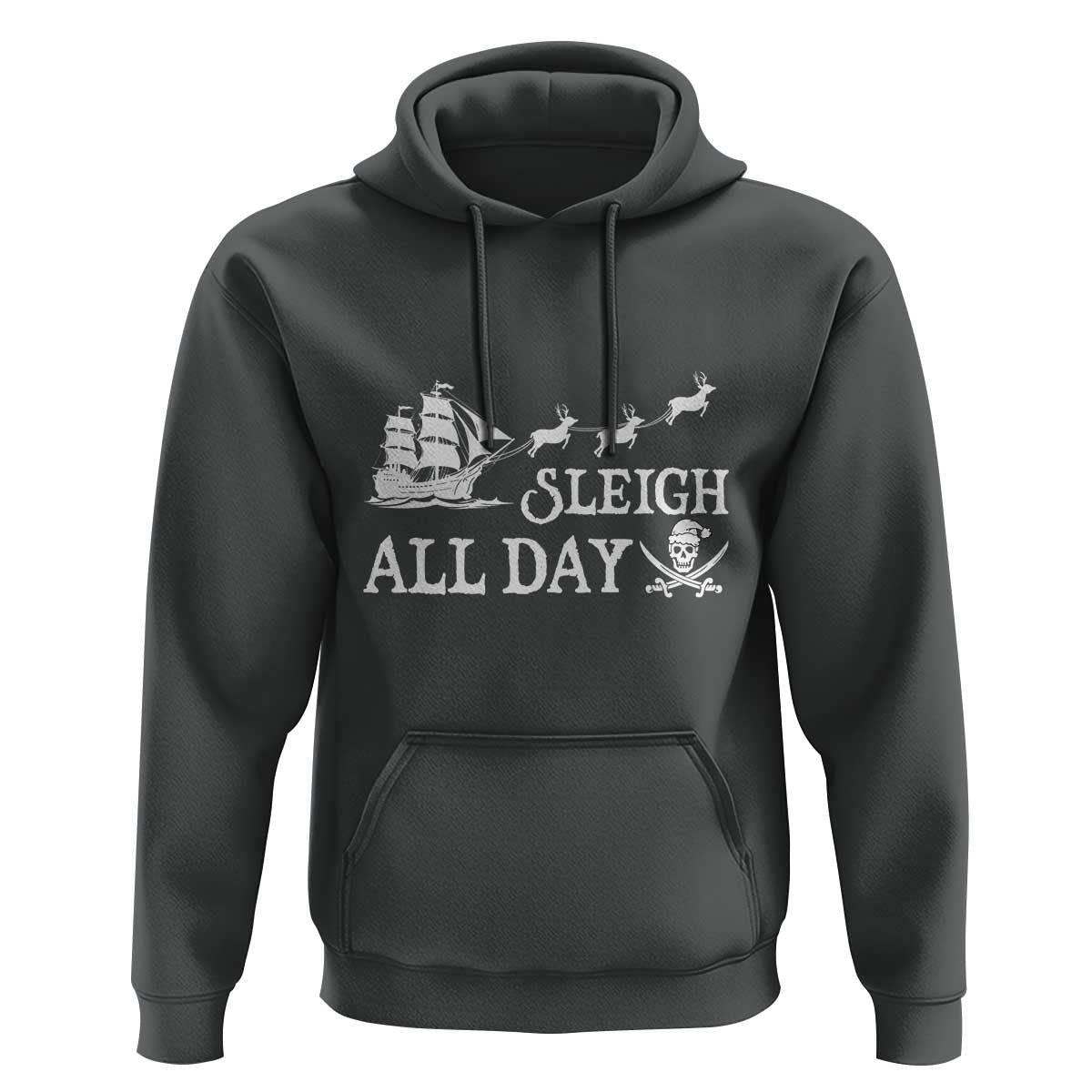Funny Christmas Pirate Hoodie Sleigh All Day Pirate Skull Ship
