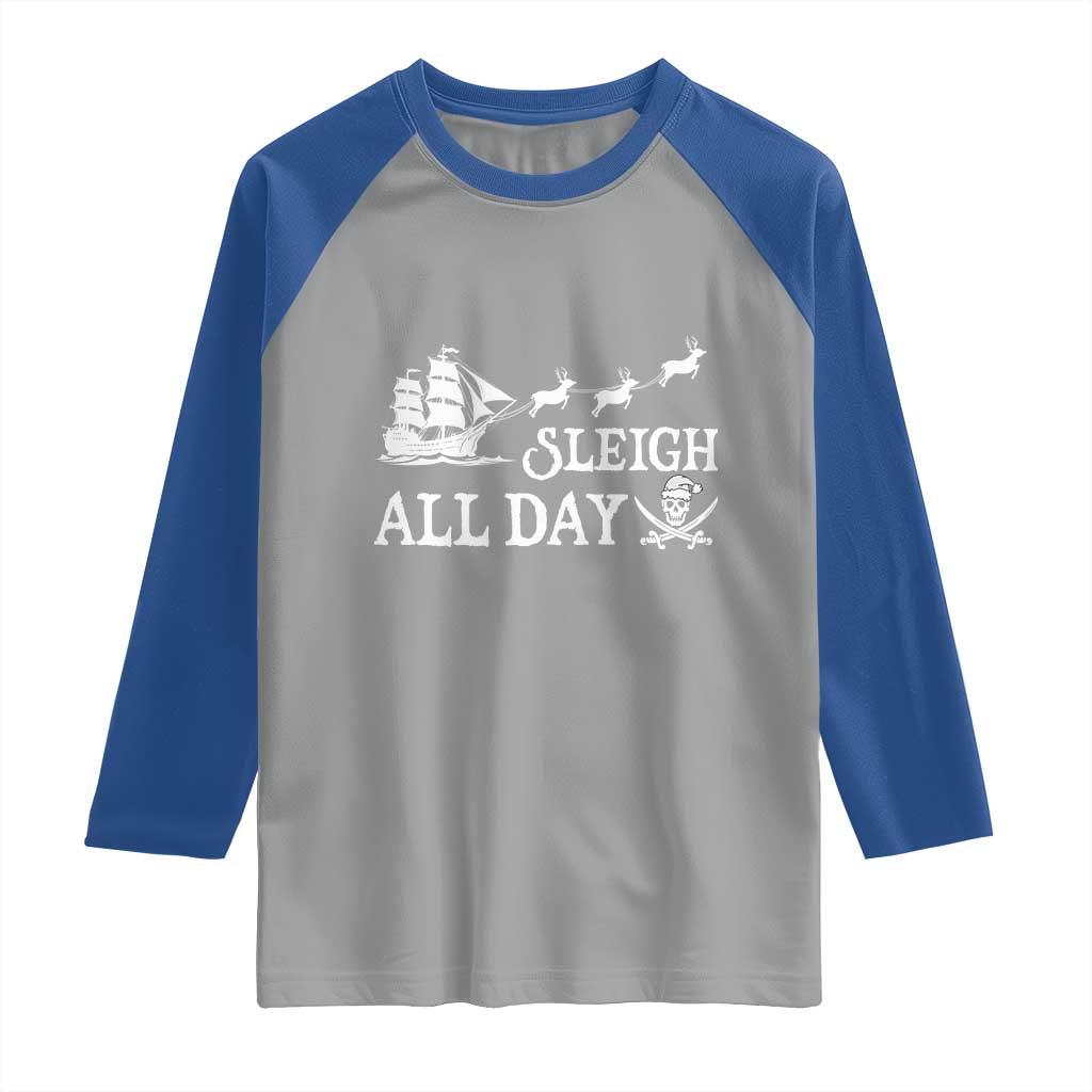 Funny Christmas Pirate Raglan Shirt Sleigh All Day Pirate Skull Ship - Wonder Print Shop