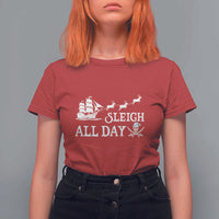 Funny Christmas Pirate T Shirt For Women Sleigh All Day Pirate Skull Ship - Wonder Print Shop