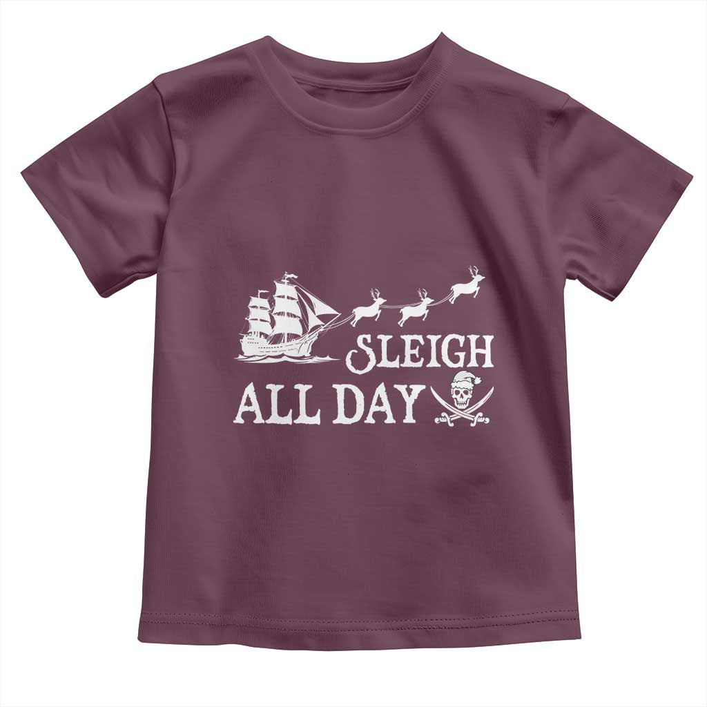 Funny Christmas Pirate Toddler T Shirt Sleigh All Day Pirate Skull Ship