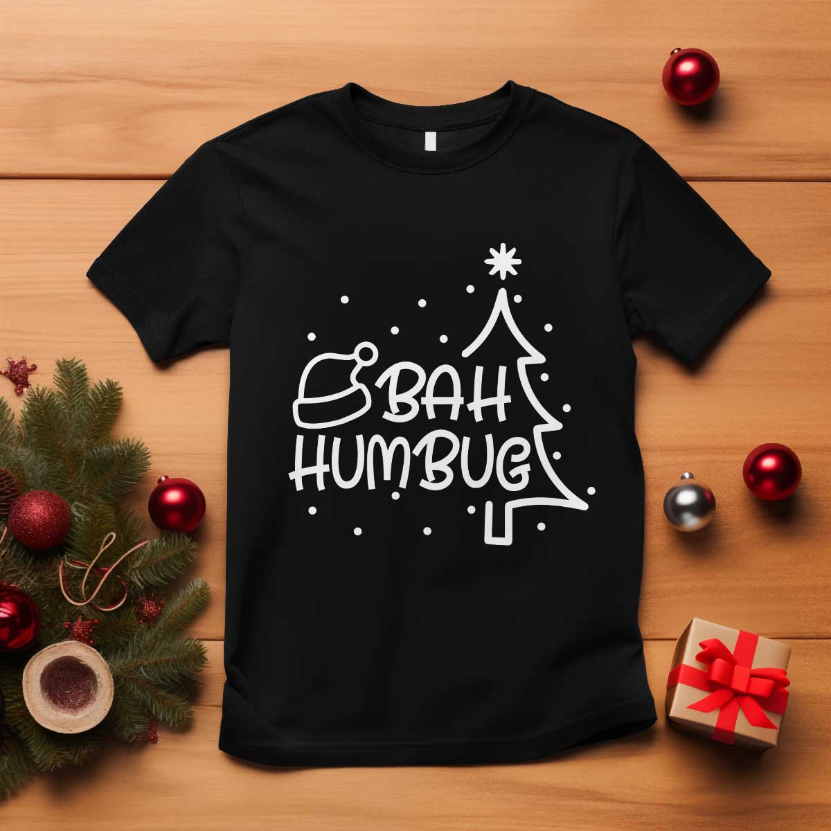 Funny Bah Humbug Christmas T Shirt Santa Hat Xmas Tree - Wonder Print Shop