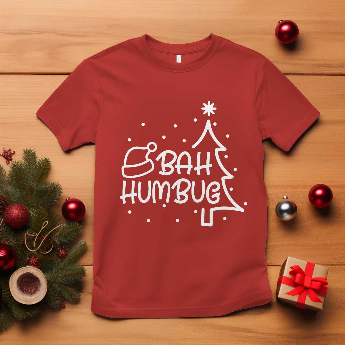 Funny Bah Humbug Christmas T Shirt Santa Hat Xmas Tree - Wonder Print Shop