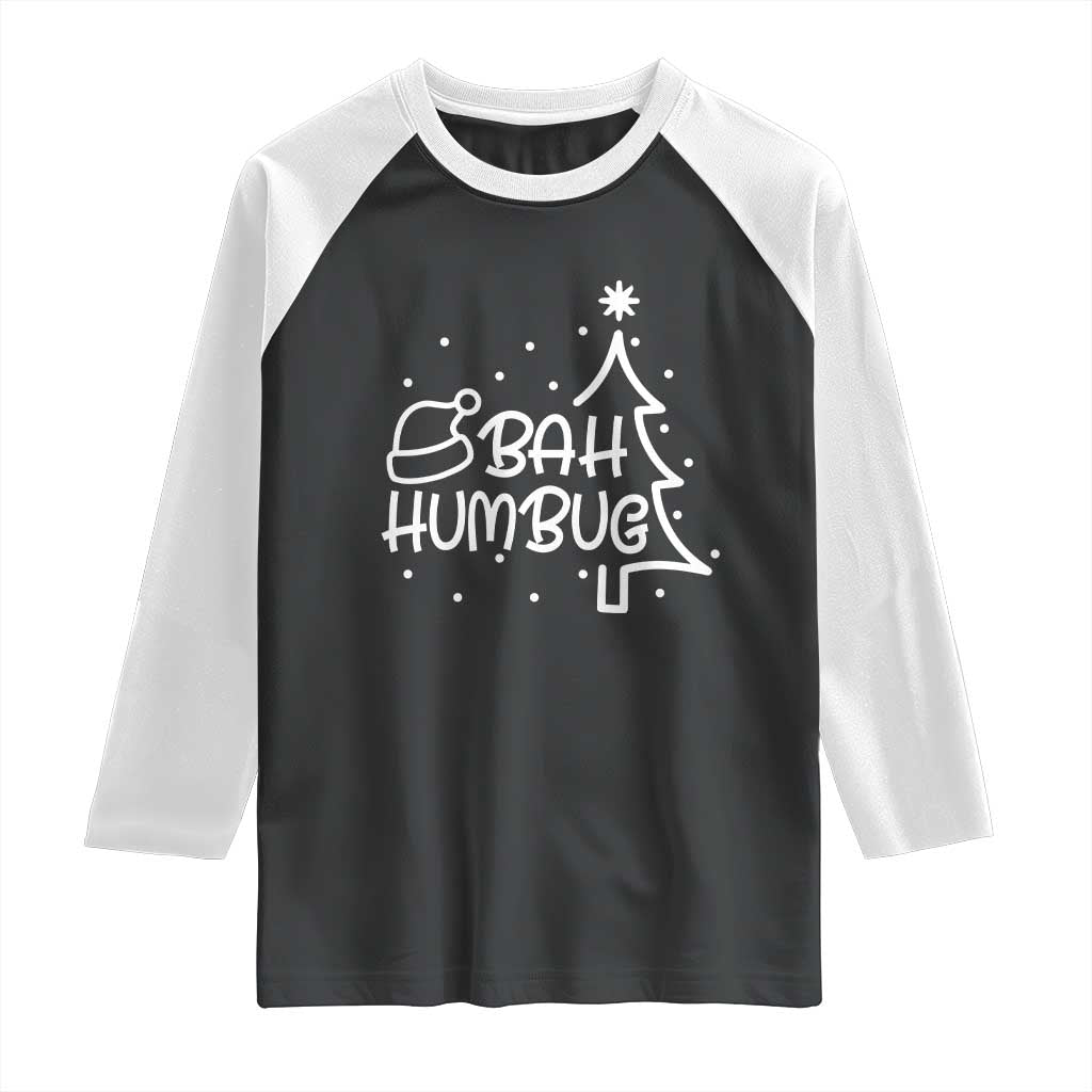 Funny Bah Humbug Christmas Raglan Shirt Santa Hat Xmas Tree - Wonder Print Shop