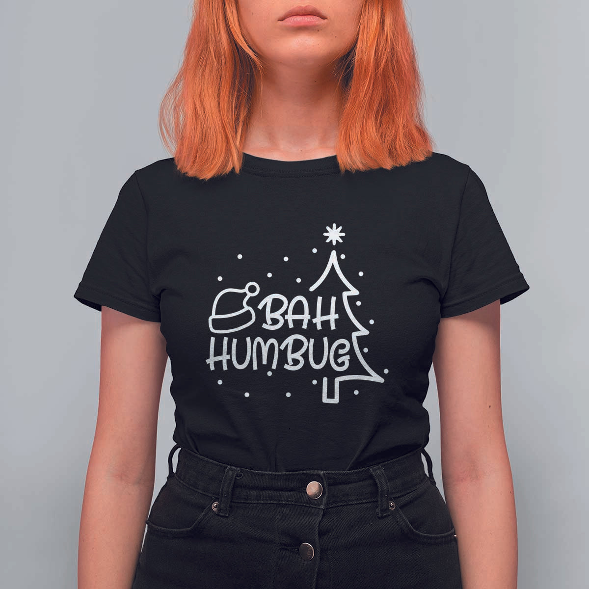 Funny Bah Humbug Christmas T Shirt For Women Santa Hat Xmas Tree - Wonder Print Shop
