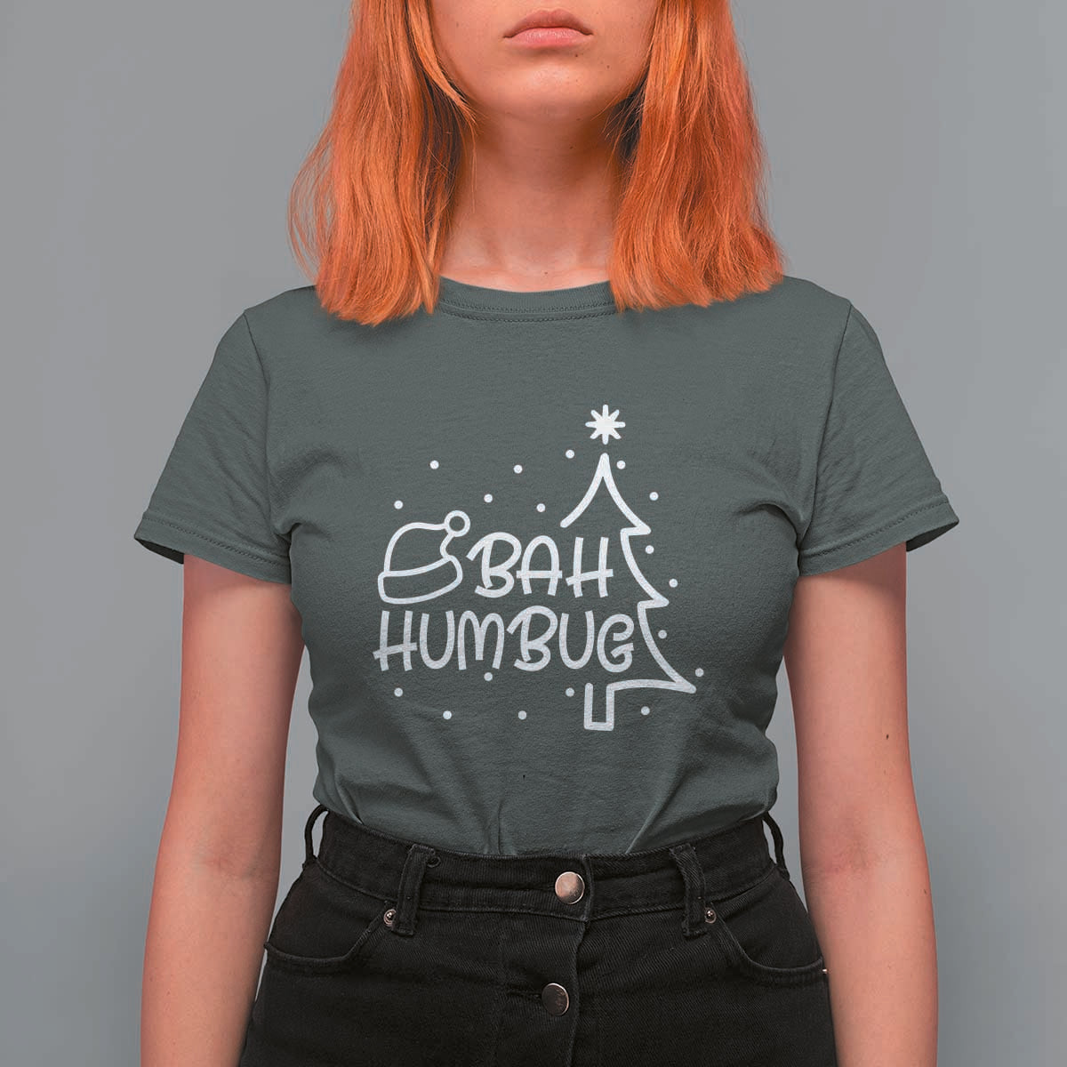 Funny Bah Humbug Christmas T Shirt For Women Santa Hat Xmas Tree - Wonder Print Shop