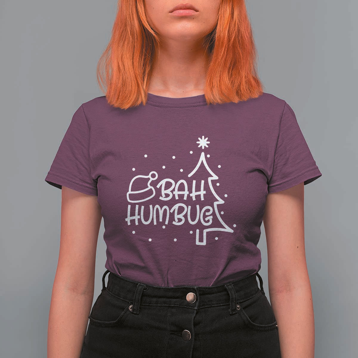 Funny Bah Humbug Christmas T Shirt For Women Santa Hat Xmas Tree - Wonder Print Shop