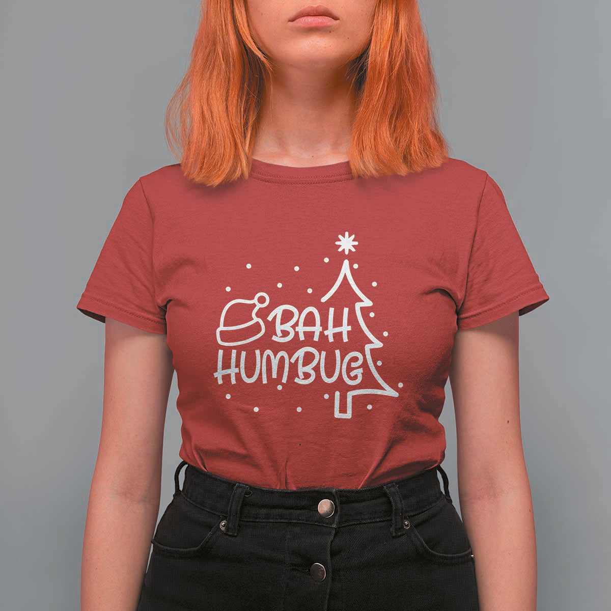 Funny Bah Humbug Christmas T Shirt For Women Santa Hat Xmas Tree - Wonder Print Shop