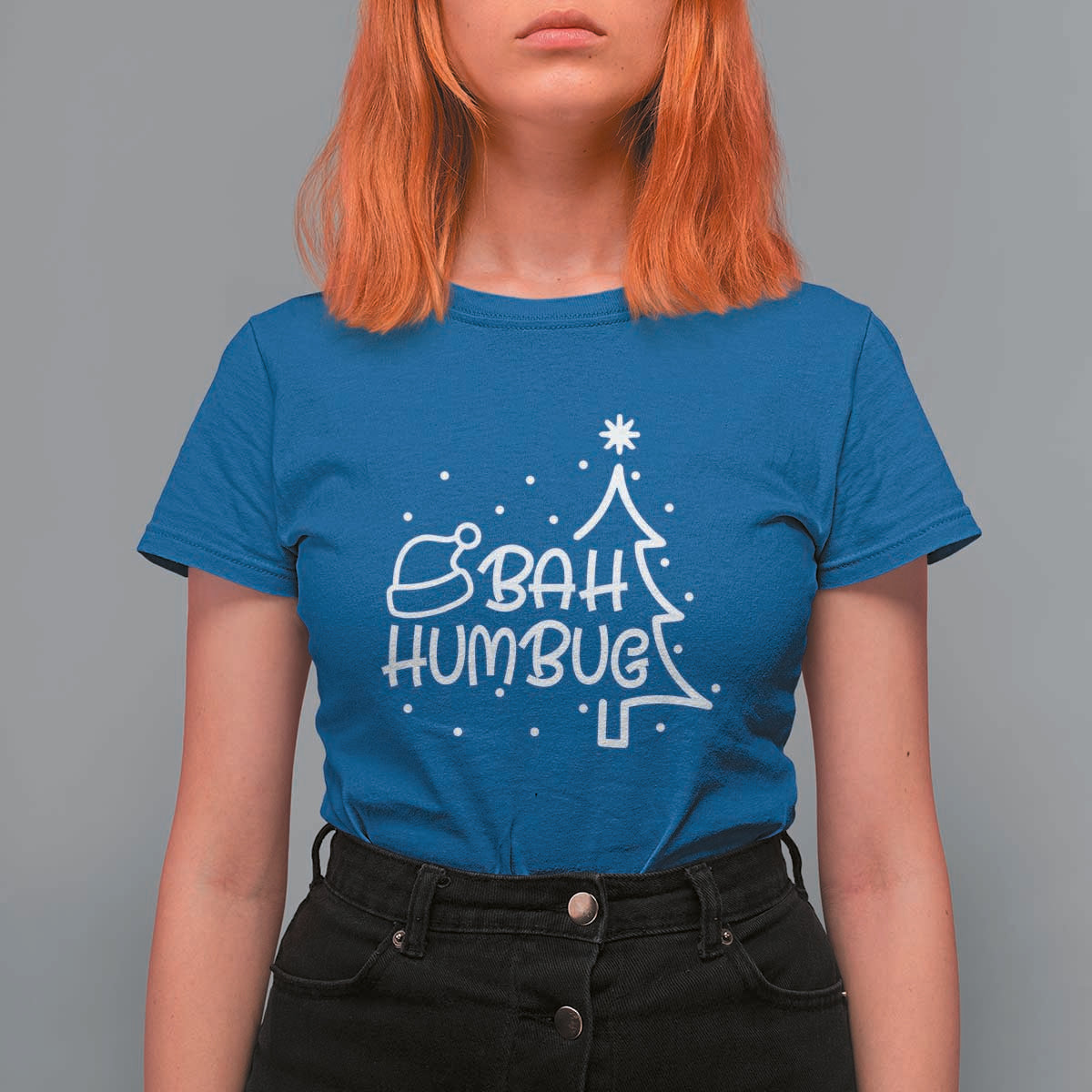 Funny Bah Humbug Christmas T Shirt For Women Santa Hat Xmas Tree - Wonder Print Shop