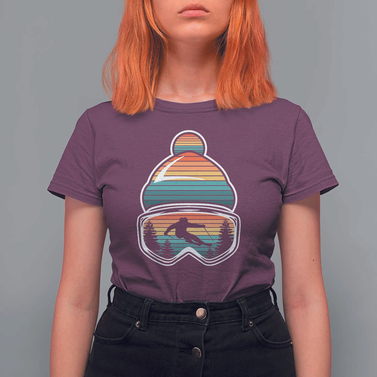 Skiing Mountain Retro Ski Goggles Winter Sport T Shirt For Women - Wonder Print Shop