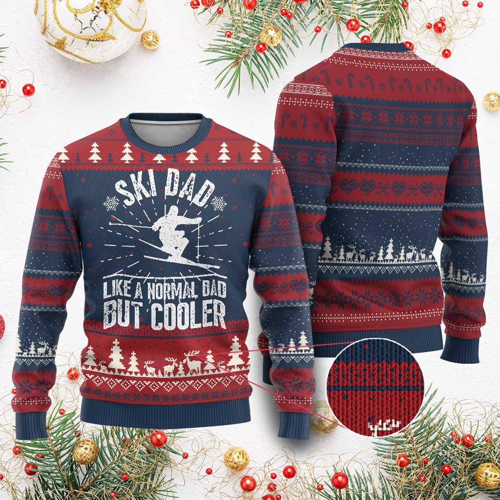 Funny Skiing Father's Day Ugly Christmas Sweater Ski Dad Like A Normal Dad But Cooler - Wonder Print Shop