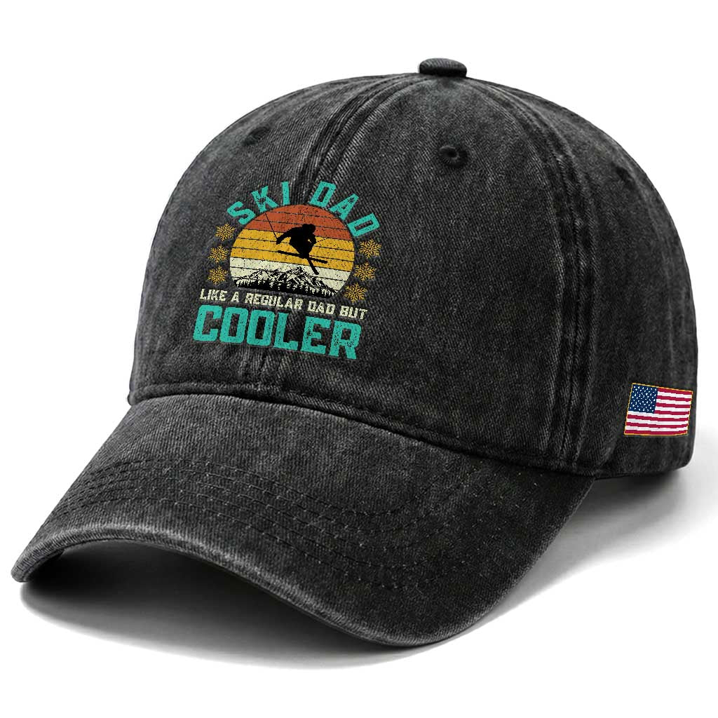Funny Retro Skiing Father's Day Washed Cotton Baseball Cap Ski Dad Like A Normal Dad But Cooler