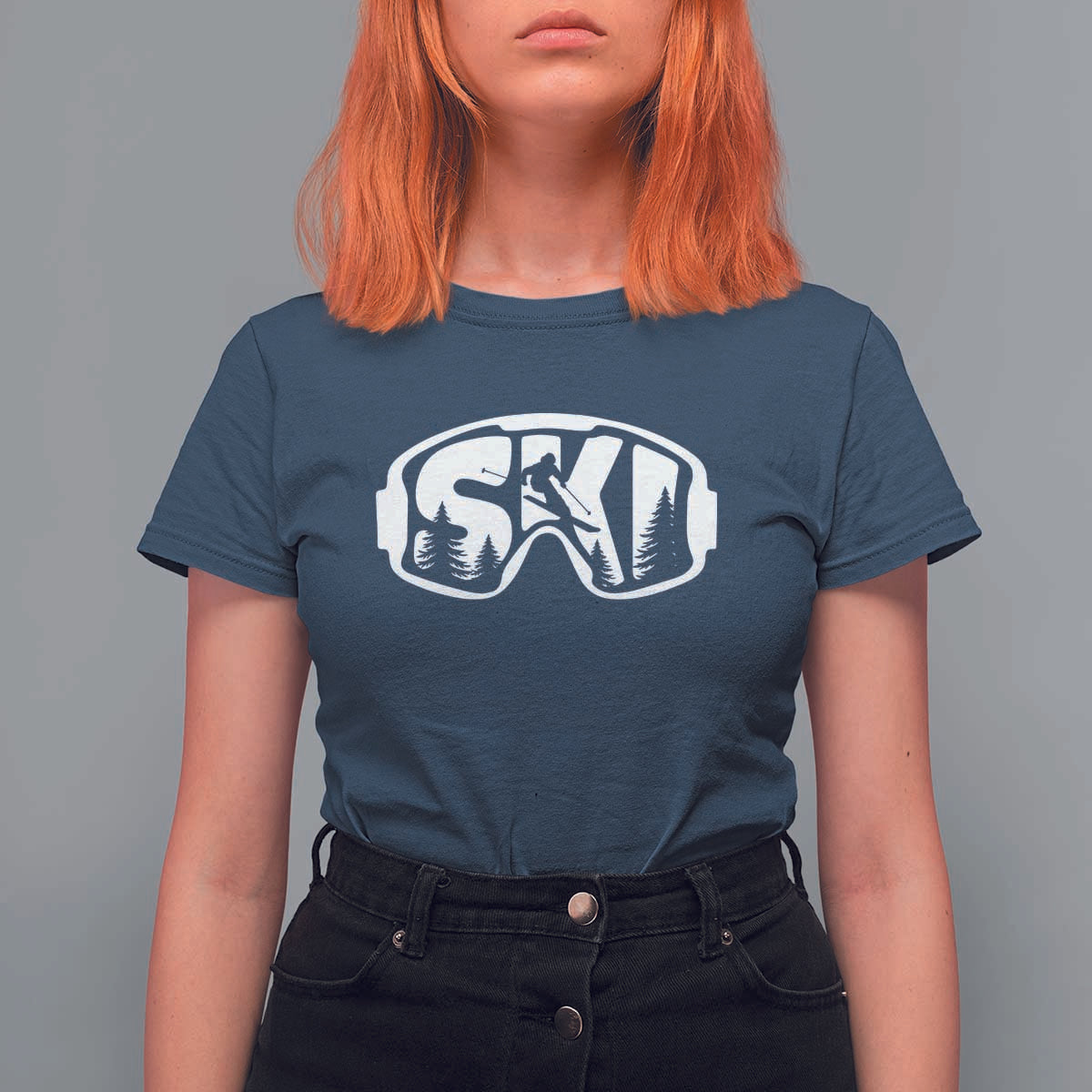 Funny Skiing T Shirt For Women Ski Goggles Winter Sport Snow Mountain - Wonder Print Shop