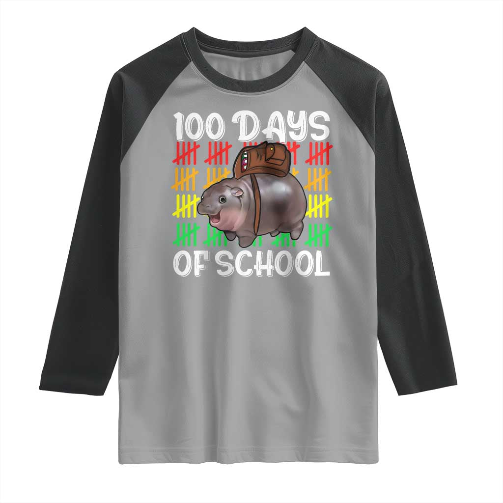 Funny Moo Deng 100 Days Of School Raglan Shirt