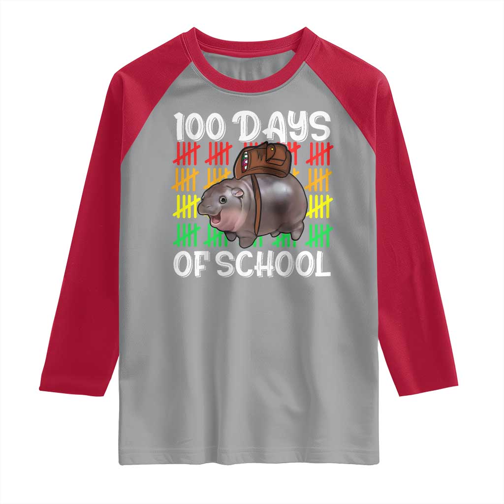 Funny Moo Deng 100 Days Of School Raglan Shirt