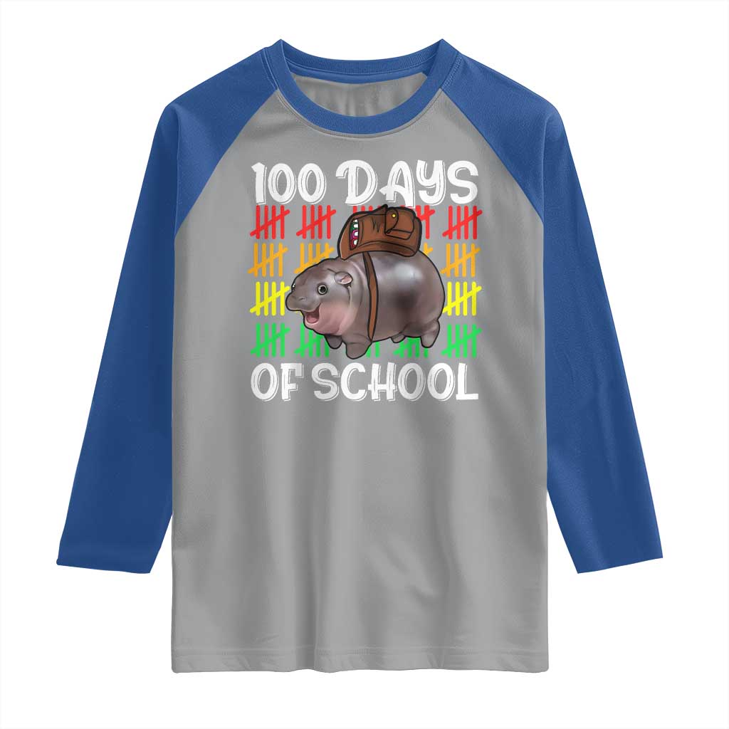 Funny Moo Deng 100 Days Of School Raglan Shirt