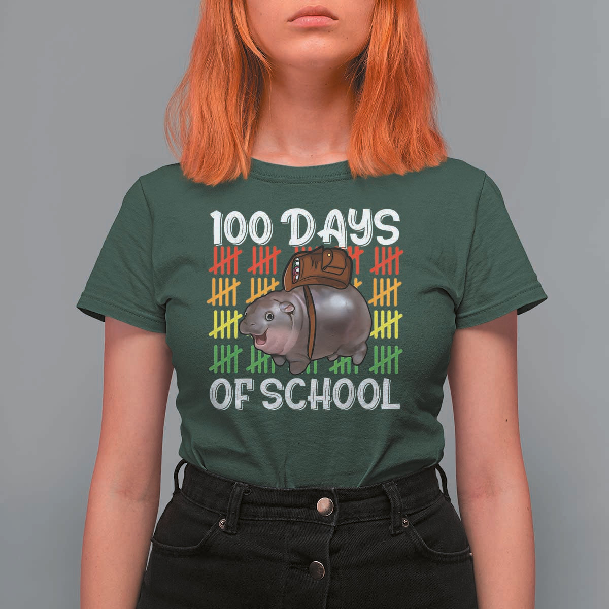 Funny Moo Deng 100 Days Of School T Shirt For Women