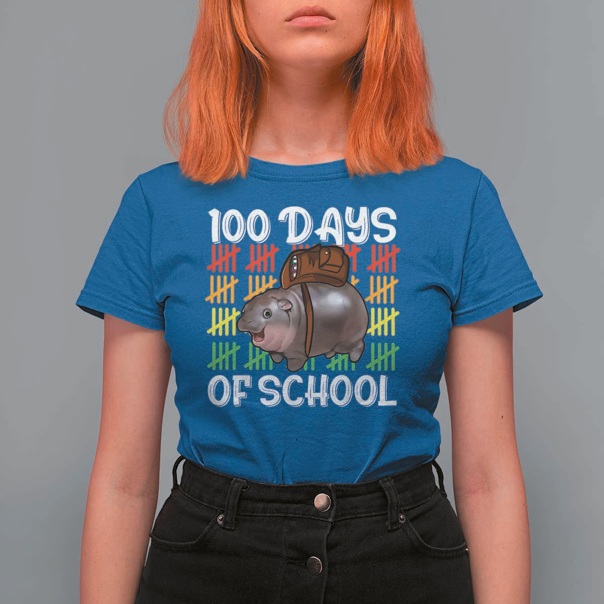 Funny Moo Deng 100 Days Of School T Shirt For Women