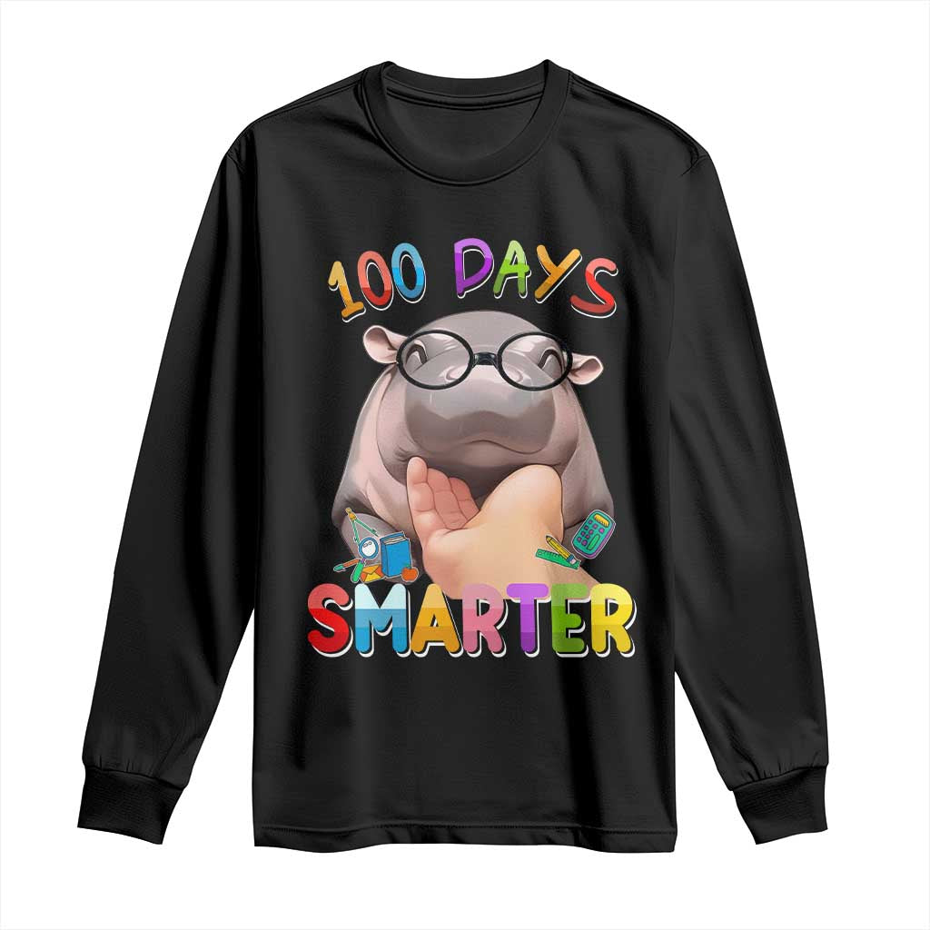 Funny Moo Deng 100 Days Smarter Long Sleeve Shirt Teachers Students 100th Day Of School