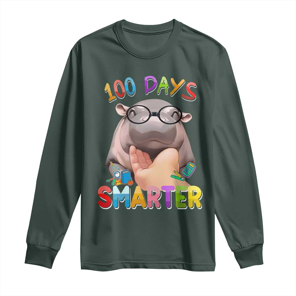 Funny Moo Deng 100 Days Smarter Long Sleeve Shirt Teachers Students 100th Day Of School