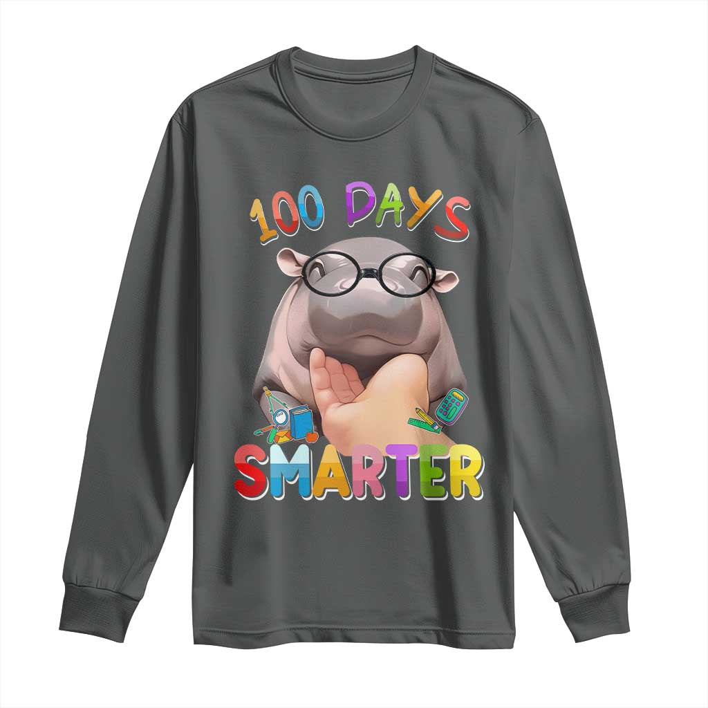 Funny Moo Deng 100 Days Smarter Long Sleeve Shirt Teachers Students 100th Day Of School