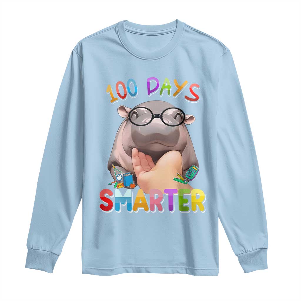 Funny Moo Deng 100 Days Smarter Long Sleeve Shirt Teachers Students 100th Day Of School