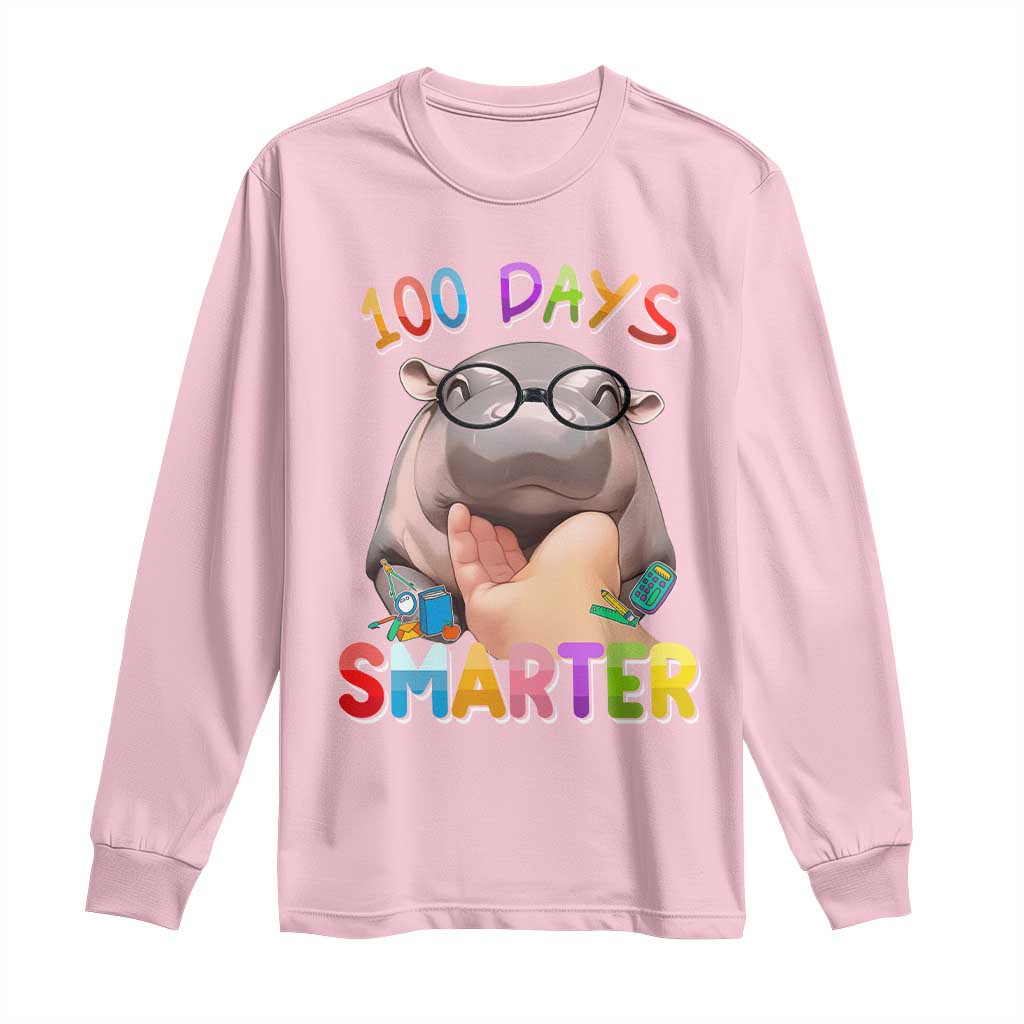 Funny Moo Deng 100 Days Smarter Long Sleeve Shirt Teachers Students 100th Day Of School