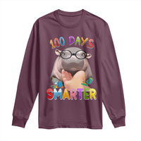 Funny Moo Deng 100 Days Smarter Long Sleeve Shirt Teachers Students 100th Day Of School