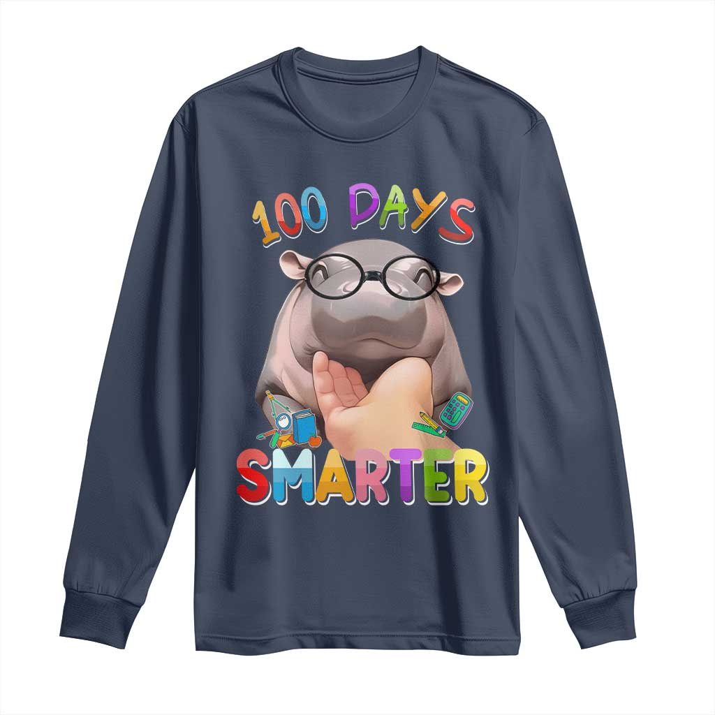 Funny Moo Deng 100 Days Smarter Long Sleeve Shirt Teachers Students 100th Day Of School