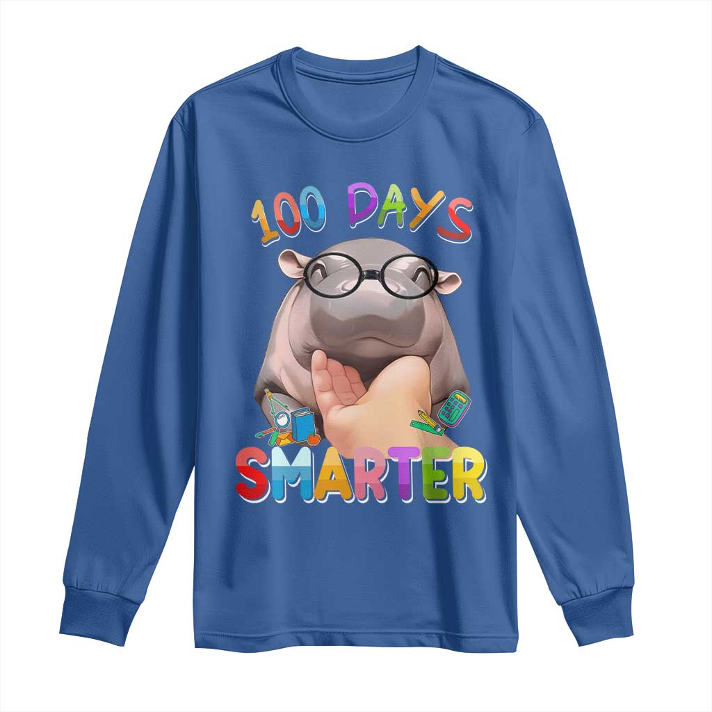 Funny Moo Deng 100 Days Smarter Long Sleeve Shirt Teachers Students 100th Day Of School
