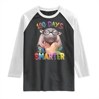 Funny Moo Deng 100 Days Smarter Raglan Shirt Teachers Students 100th Day Of School