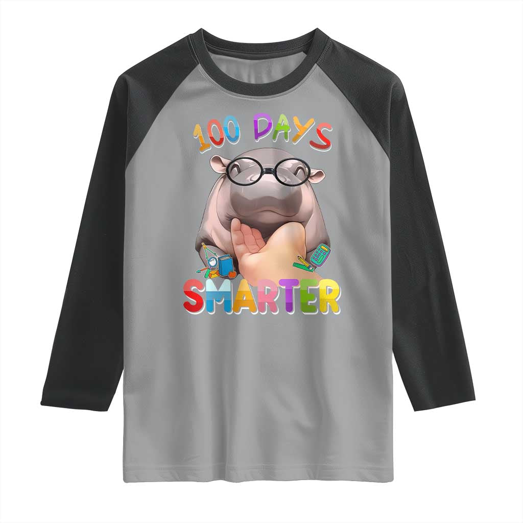 Funny Moo Deng 100 Days Smarter Raglan Shirt Teachers Students 100th Day Of School