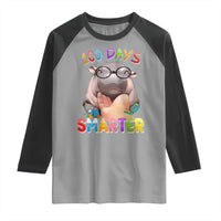 Funny Moo Deng 100 Days Smarter Raglan Shirt Teachers Students 100th Day Of School