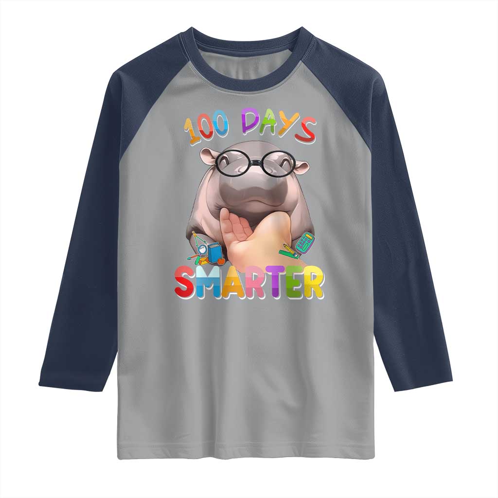 Funny Moo Deng 100 Days Smarter Raglan Shirt Teachers Students 100th Day Of School