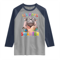 Funny Moo Deng 100 Days Smarter Raglan Shirt Teachers Students 100th Day Of School