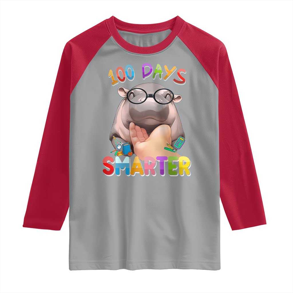 Funny Moo Deng 100 Days Smarter Raglan Shirt Teachers Students 100th Day Of School