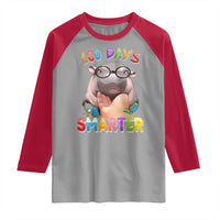 Funny Moo Deng 100 Days Smarter Raglan Shirt Teachers Students 100th Day Of School