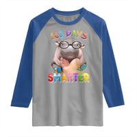 Funny Moo Deng 100 Days Smarter Raglan Shirt Teachers Students 100th Day Of School