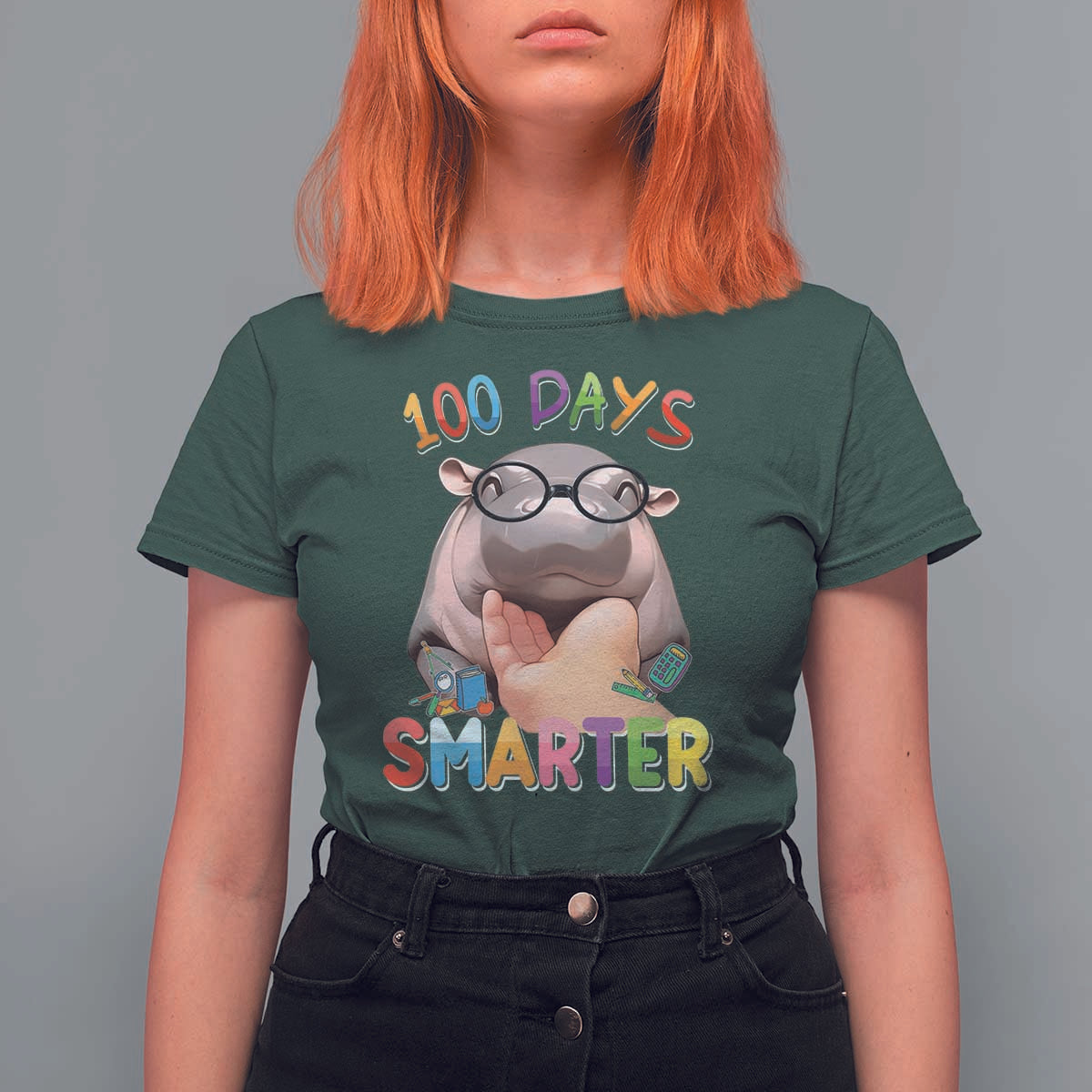 Funny Moo Deng 100 Days Smarter T Shirt For Women Teachers Students 100th Day Of School